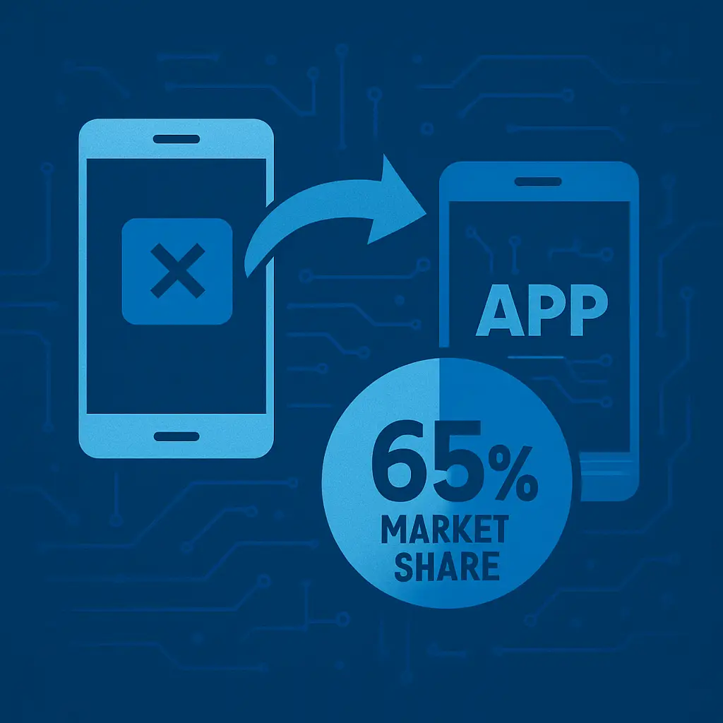 Acquiring a competing app has resulted in a 65% market share.